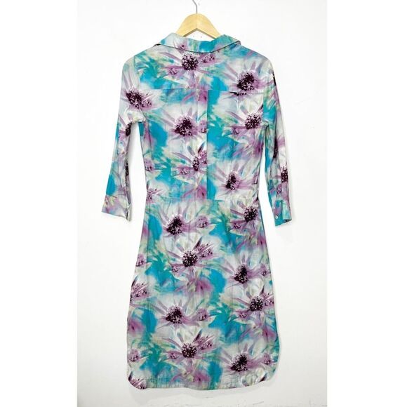 Samantha Sung Collared Mini Shirt Dress Button Up Blue/Purple Floral Size 4 - Picture 2 of 9